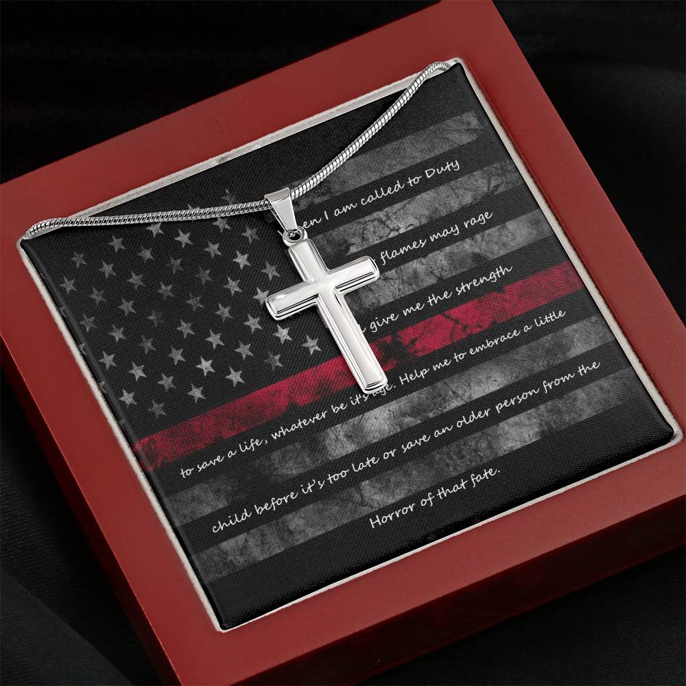 Firefighter Gift Cross Necklace with Message Card