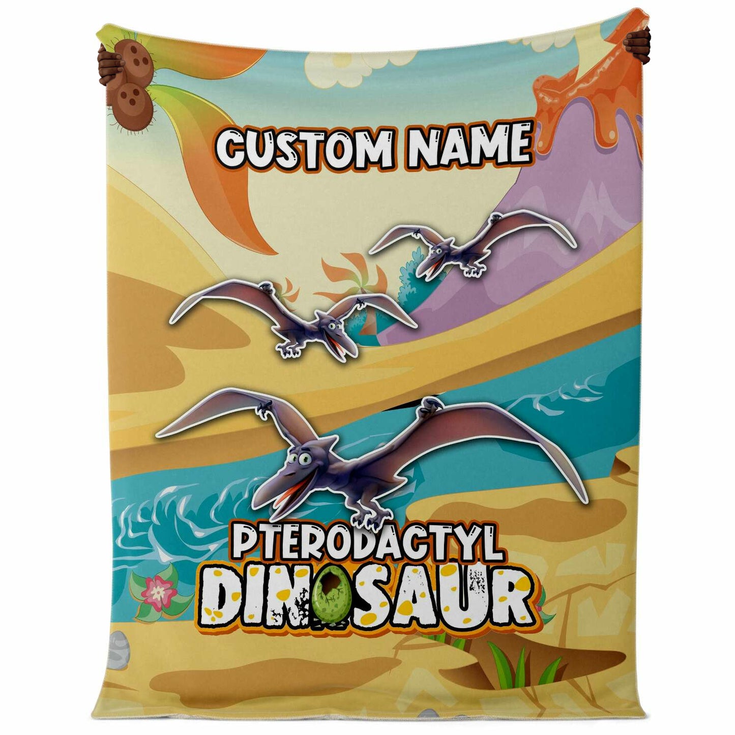 Personalized Name Pterodactyl Dinosaur Blanket for Kids, Custom Name Blanket for Boys & Girls