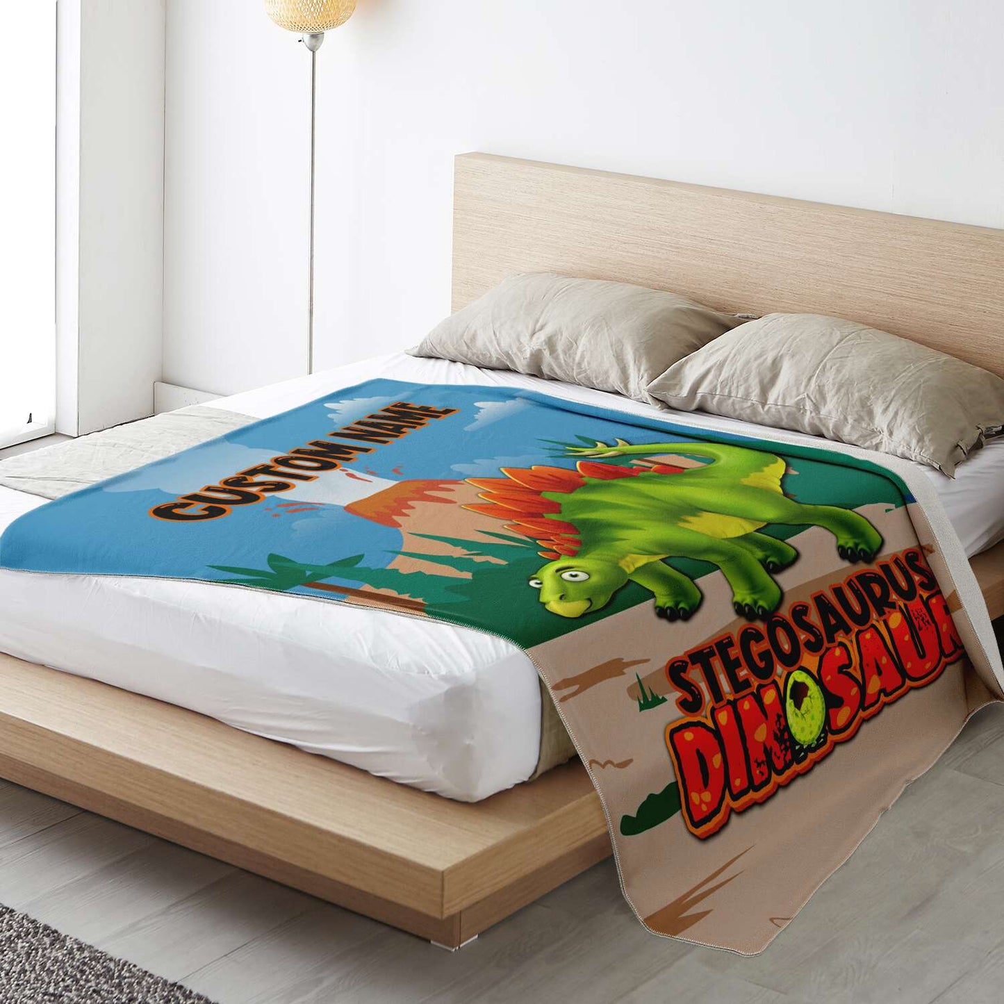 Personalized Name Stegosaurus Dinosaur Blanket for Kids, Custom Name Blankets for Boys & Girls