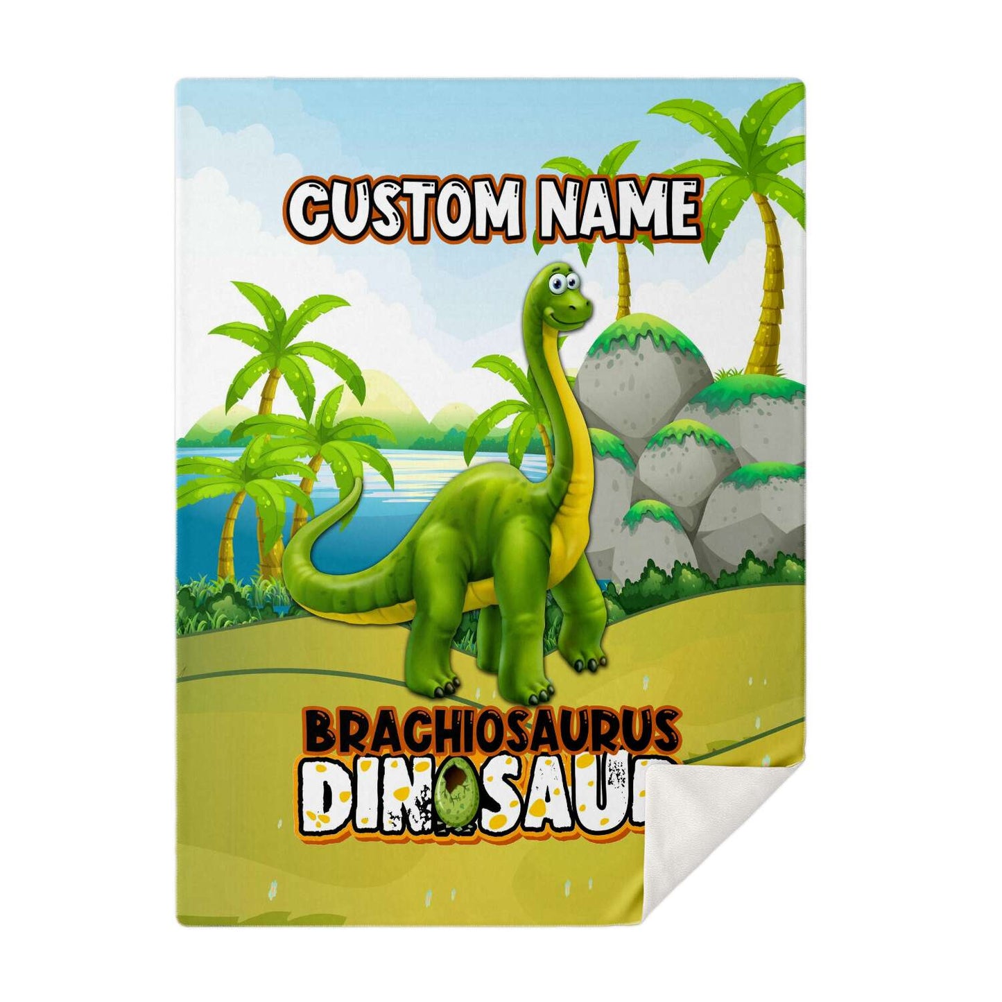 Personalized Name Brachiosaurus Dinosaur Blanket for Kids, Custom Name Blanket for Boys & Girls