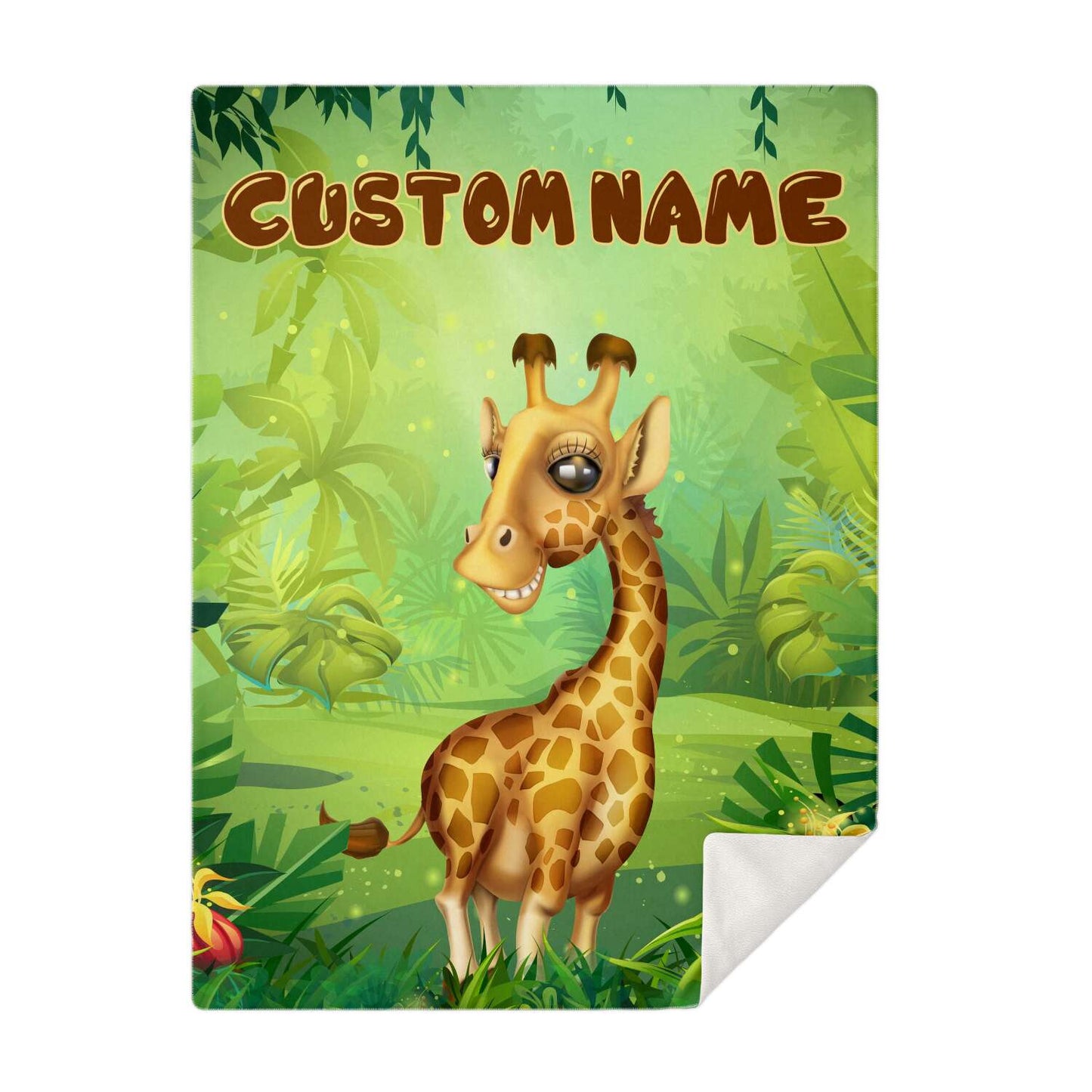 Personalized Name Giraffe Blanket, Custom Name Wild Animals Blanket for Boys & Girls