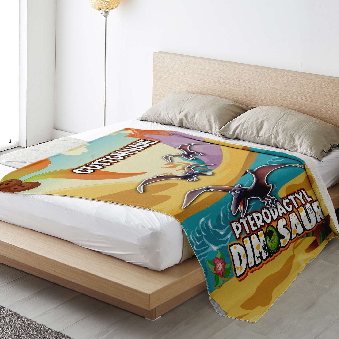Personalized Name Pterodactyl Dinosaur Blanket for Kids, Custom Name Blanket for Boys & Girls