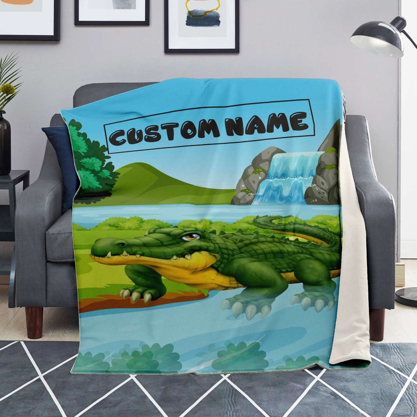 Personalized Name Crocodile Blanket, Custom Name Wild Animals Blanket for Boys & Girls