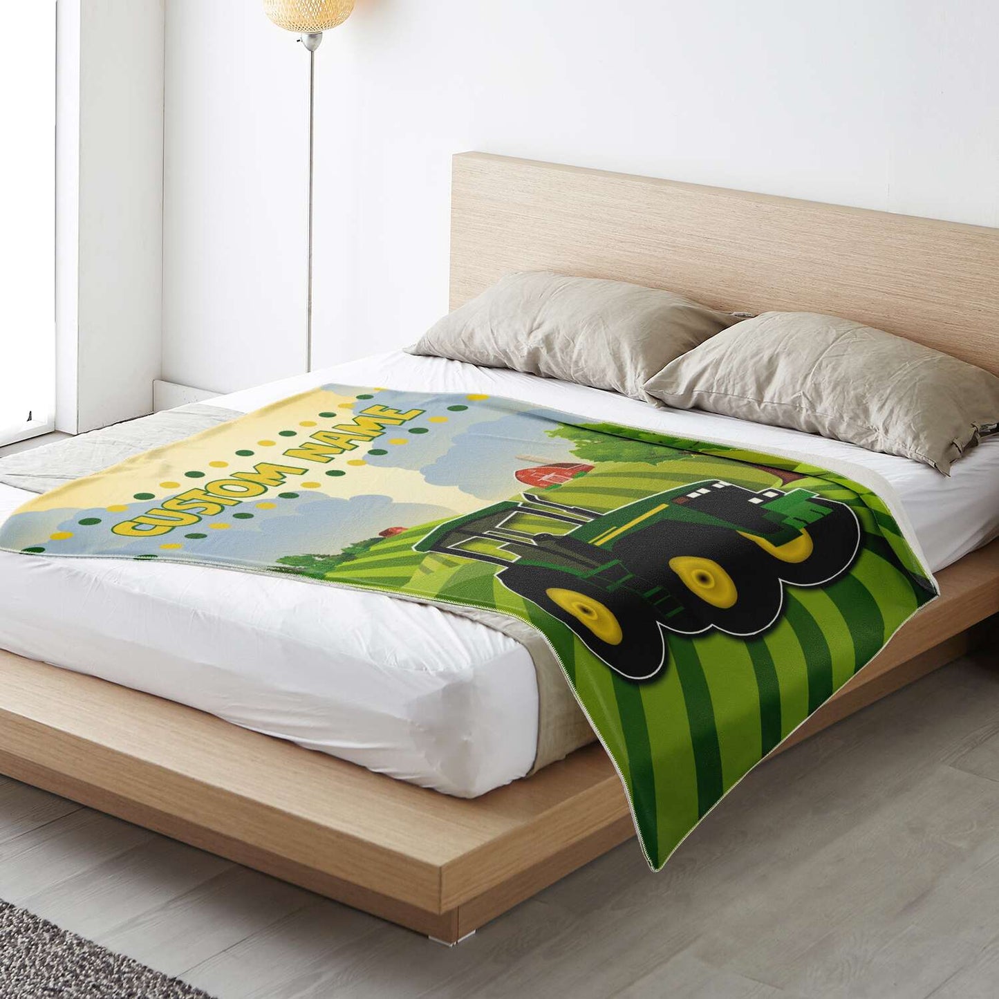 Personalized Name Big Green Tractor Blanket for Kids