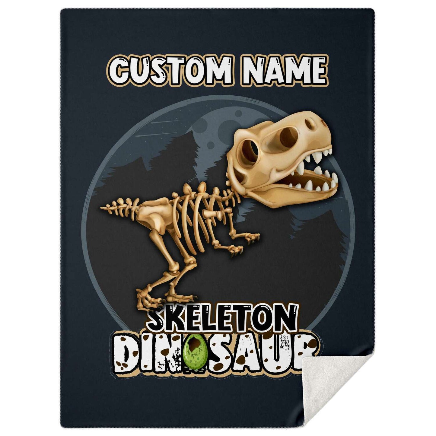 Personalized Name T-Rex Skeleton Dinosaur Blanket for Kids, Custom Name Blanket for Boys & Girls
