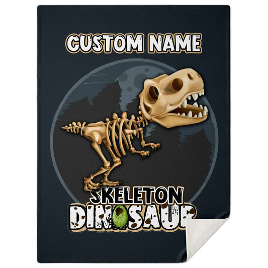 Personalized Name T-Rex Skeleton Dinosaur Blanket for Kids, Custom Name Blanket for Boys & Girls