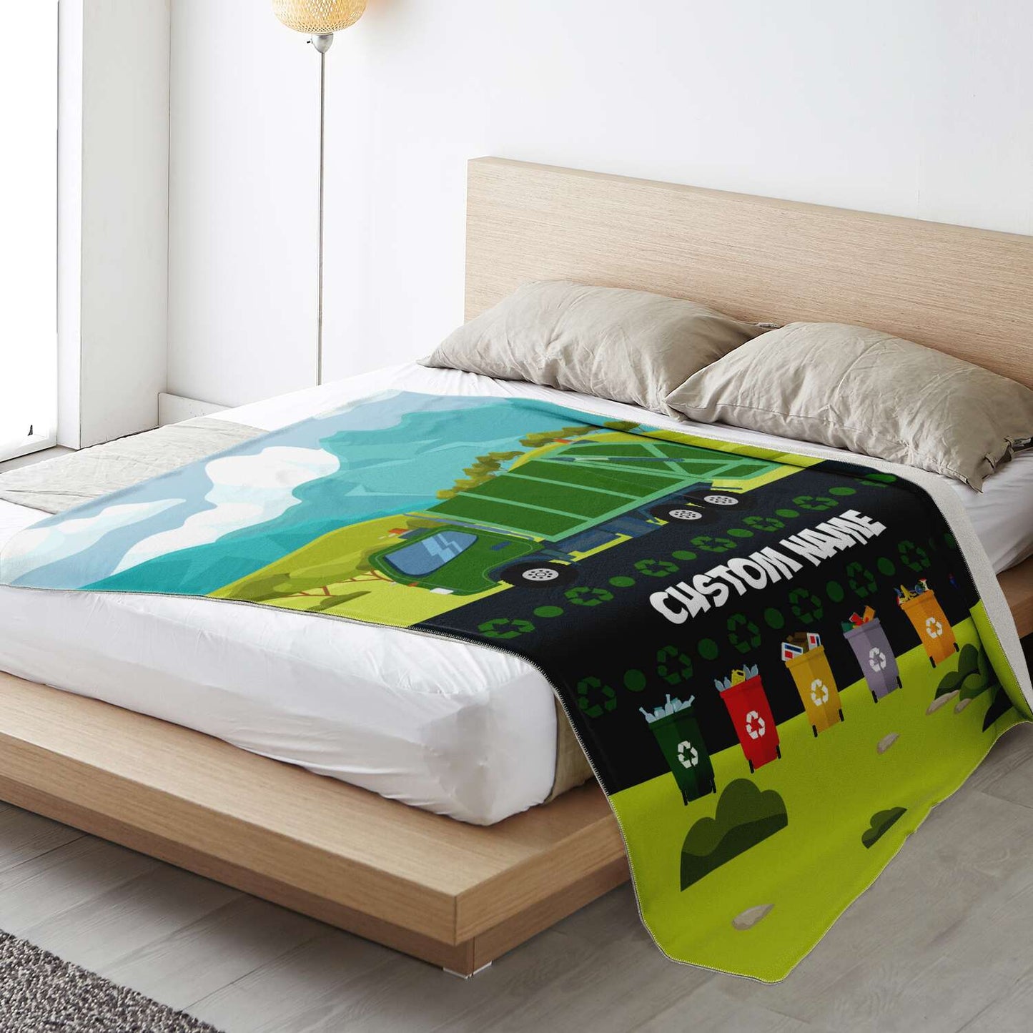 Personalized Name Garbage Truck Blanket for Kids, Custom Name Blanket for Boys & Girls