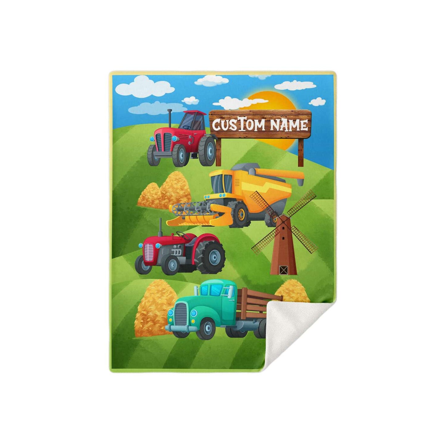 Personalized Name Farm Machinery Tractor Blanket for Kids, Custom Name Blanket for Boys & Girls