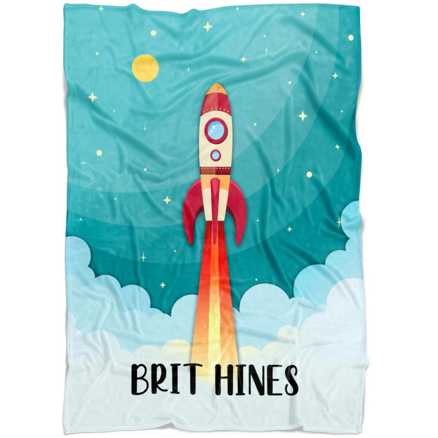 Personalized Name Kids Rocket Launch Space Theme Blanket for Boys and Girls - Brit Hines