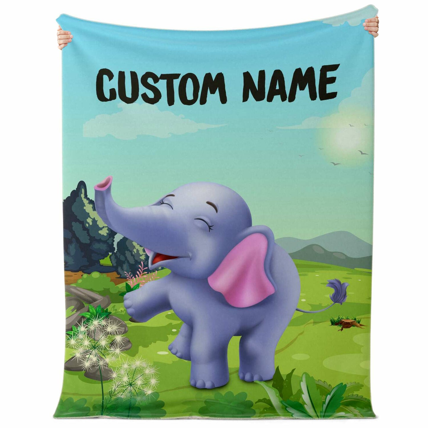 Personalized Name Elephant Blanket, Custom Name Wild Animals Blanket for Boys & Girls