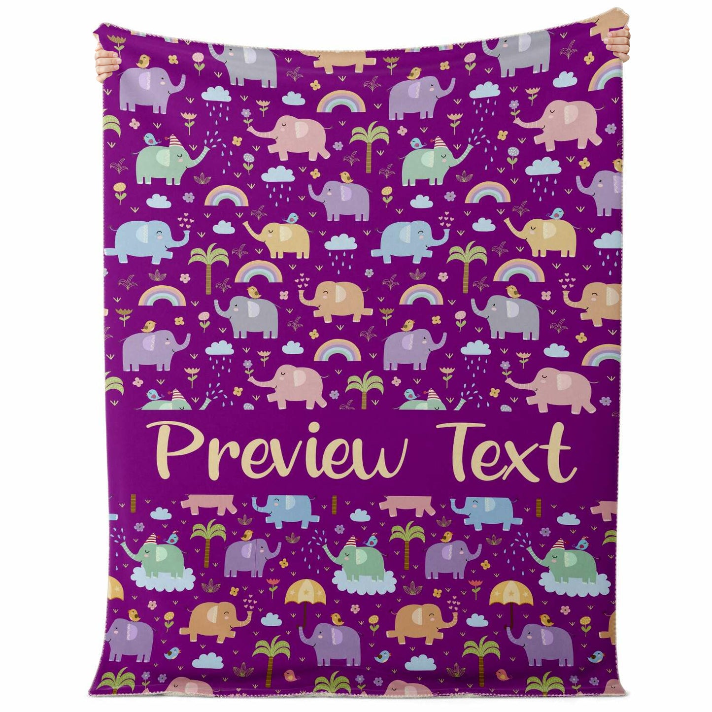 Personalized Name Elephant Pattern Purple Blanket for Kids, Girls & Boys