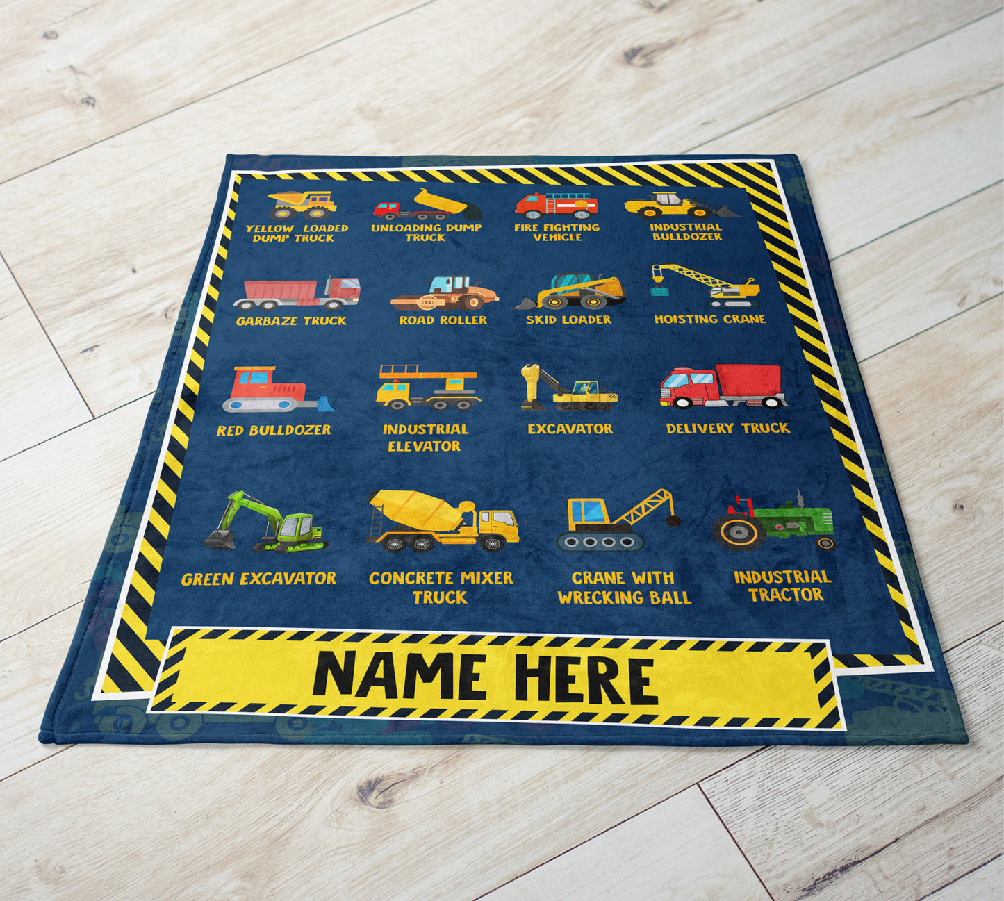 Personalized Custom Blankets with Construction Vehicles