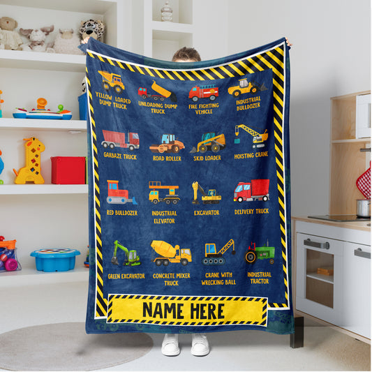 Personalized Custom Blankets with Construction Vehicles