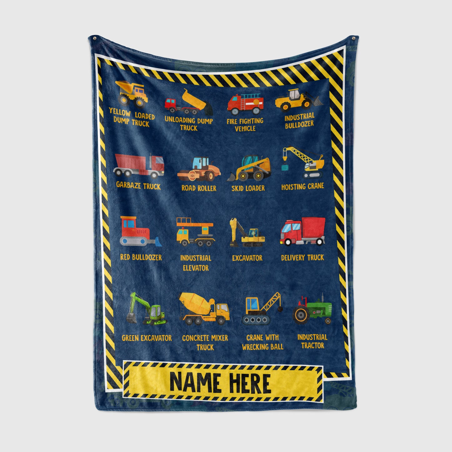 Personalized Custom Blankets with Construction Vehicles