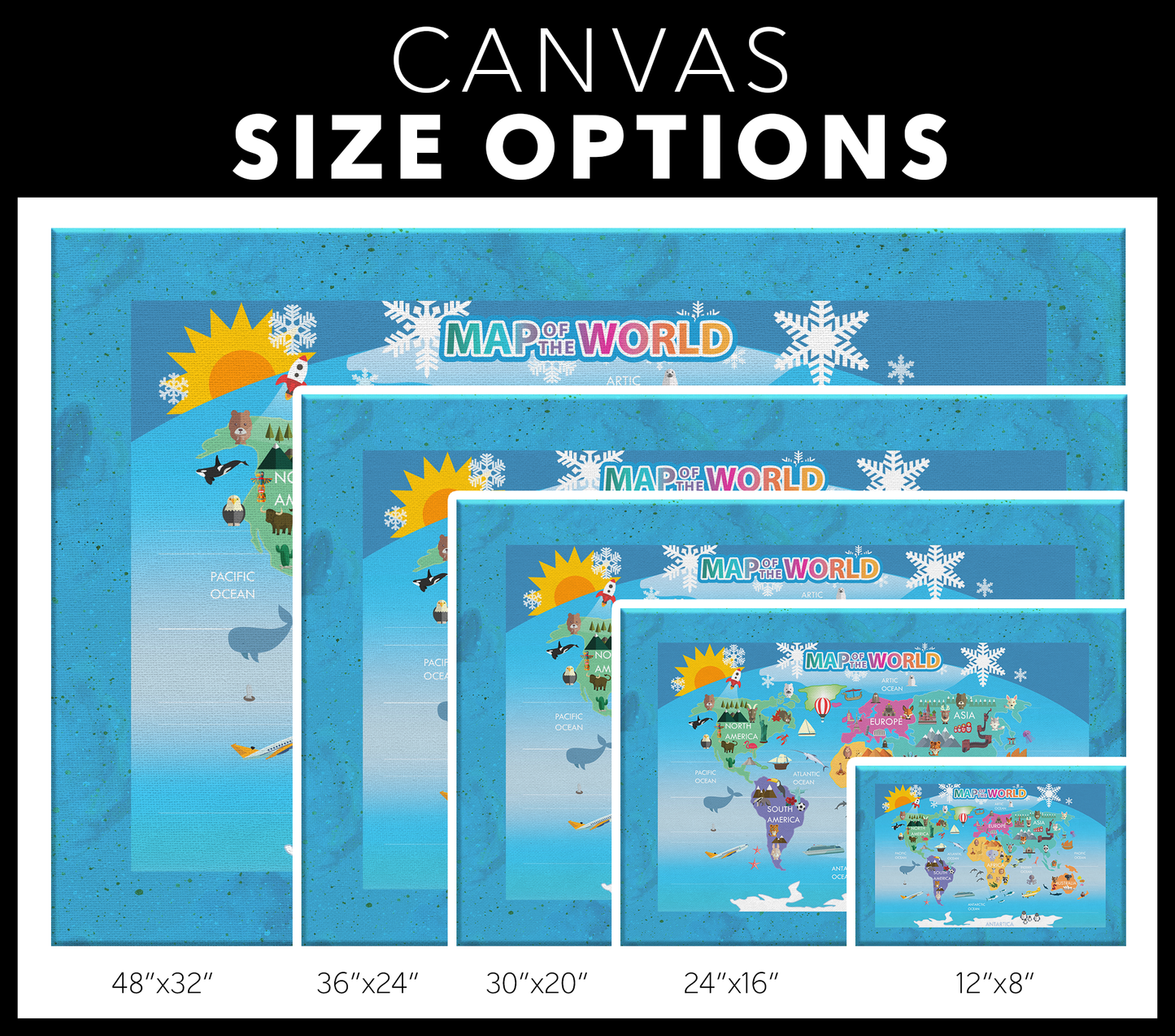 Personalized Map of World for Kids, Canvas Wall Art for Children's Room, Learning, Educational Map for Boys & Girls