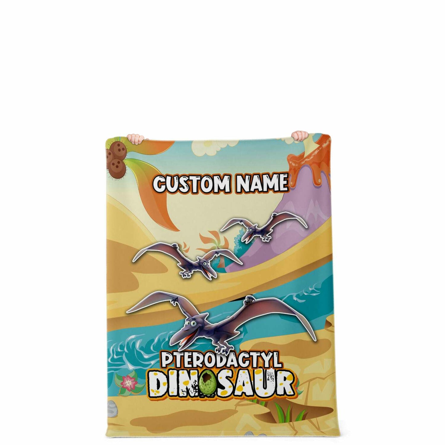 Personalized Name Pterodactyl Dinosaur Blanket for Kids, Custom Name Blanket for Boys & Girls