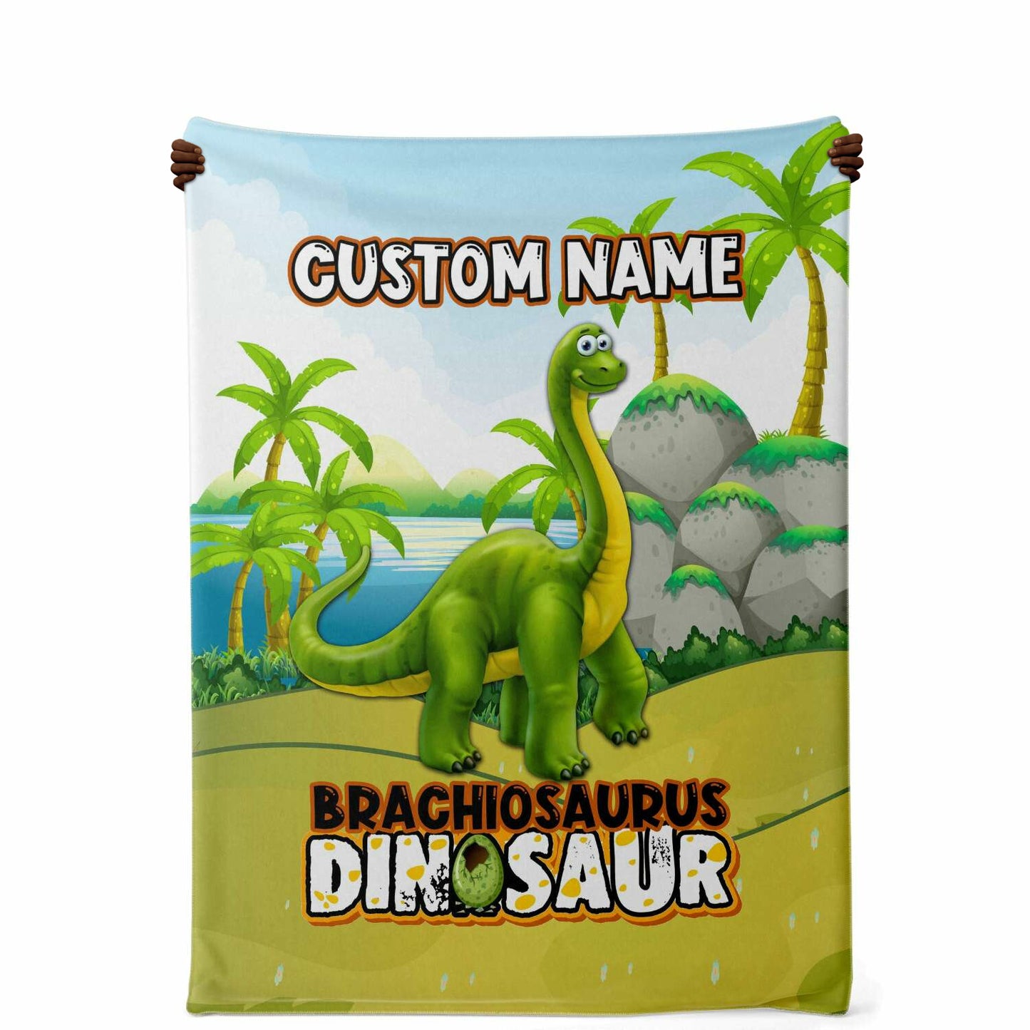 Personalized Name Brachiosaurus Dinosaur Blanket for Kids, Custom Name Blanket for Boys & Girls