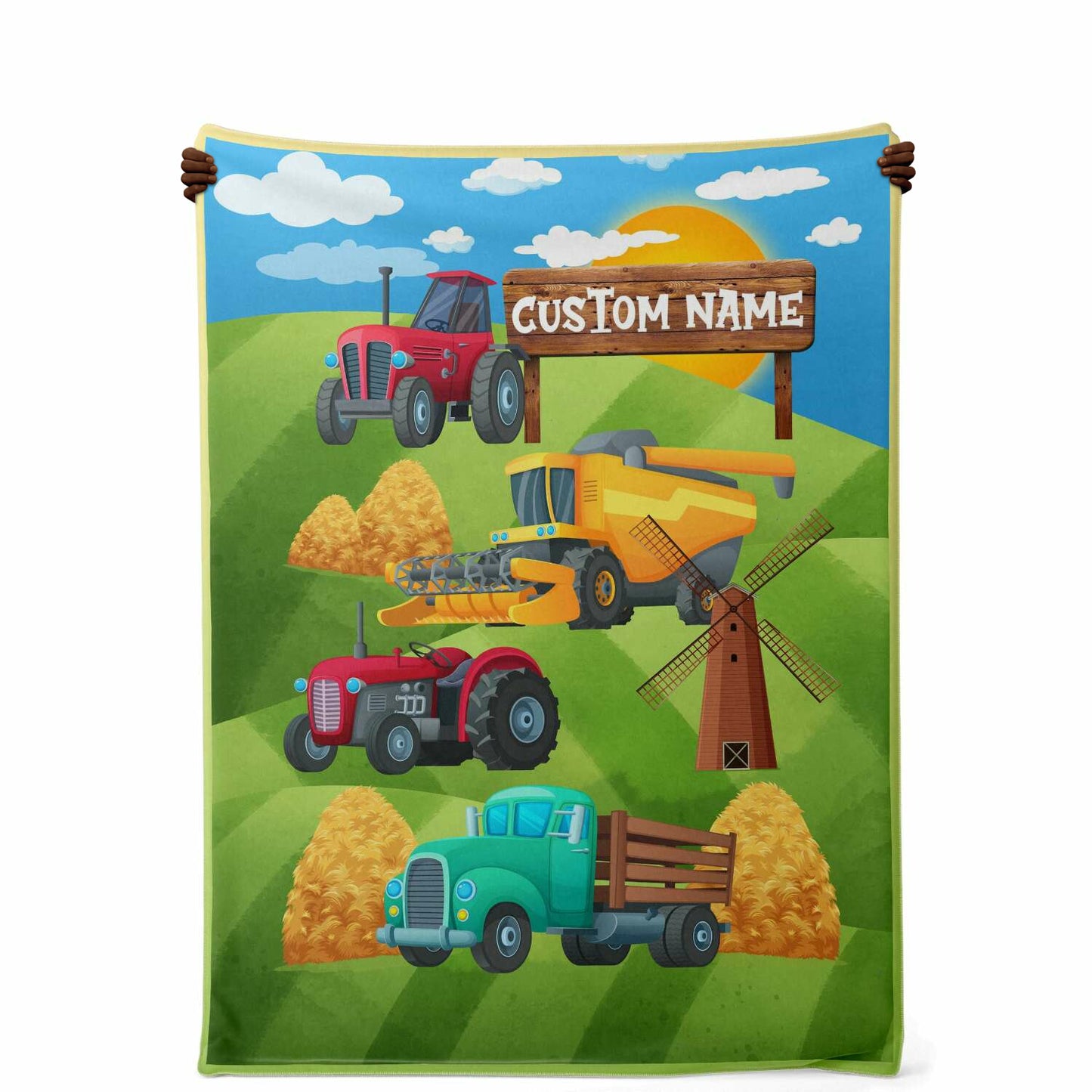 Personalized Name Farm Machinery Tractor Blanket for Kids, Custom Name Blanket for Boys & Girls