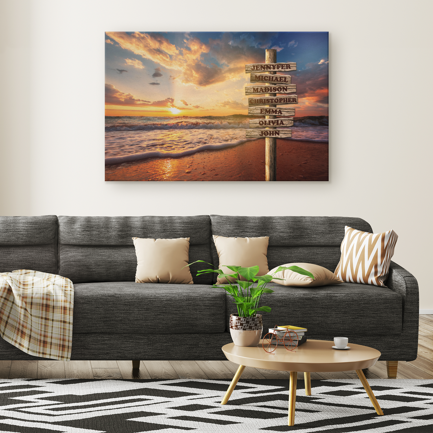 Ocean Sunset Multi-Names Premium Name Canvas