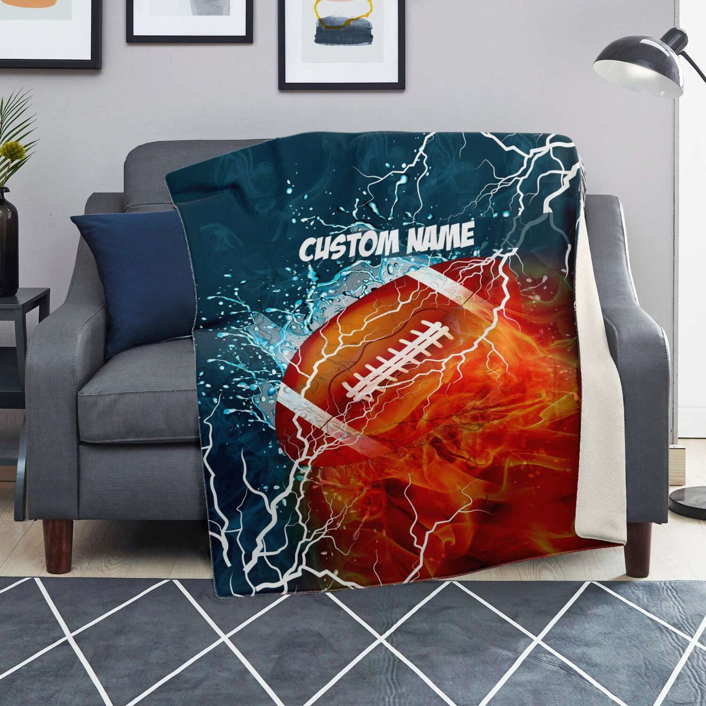 Personalized Name American Football Blanket, Custom Name Sports Blanket for Boys & Girls