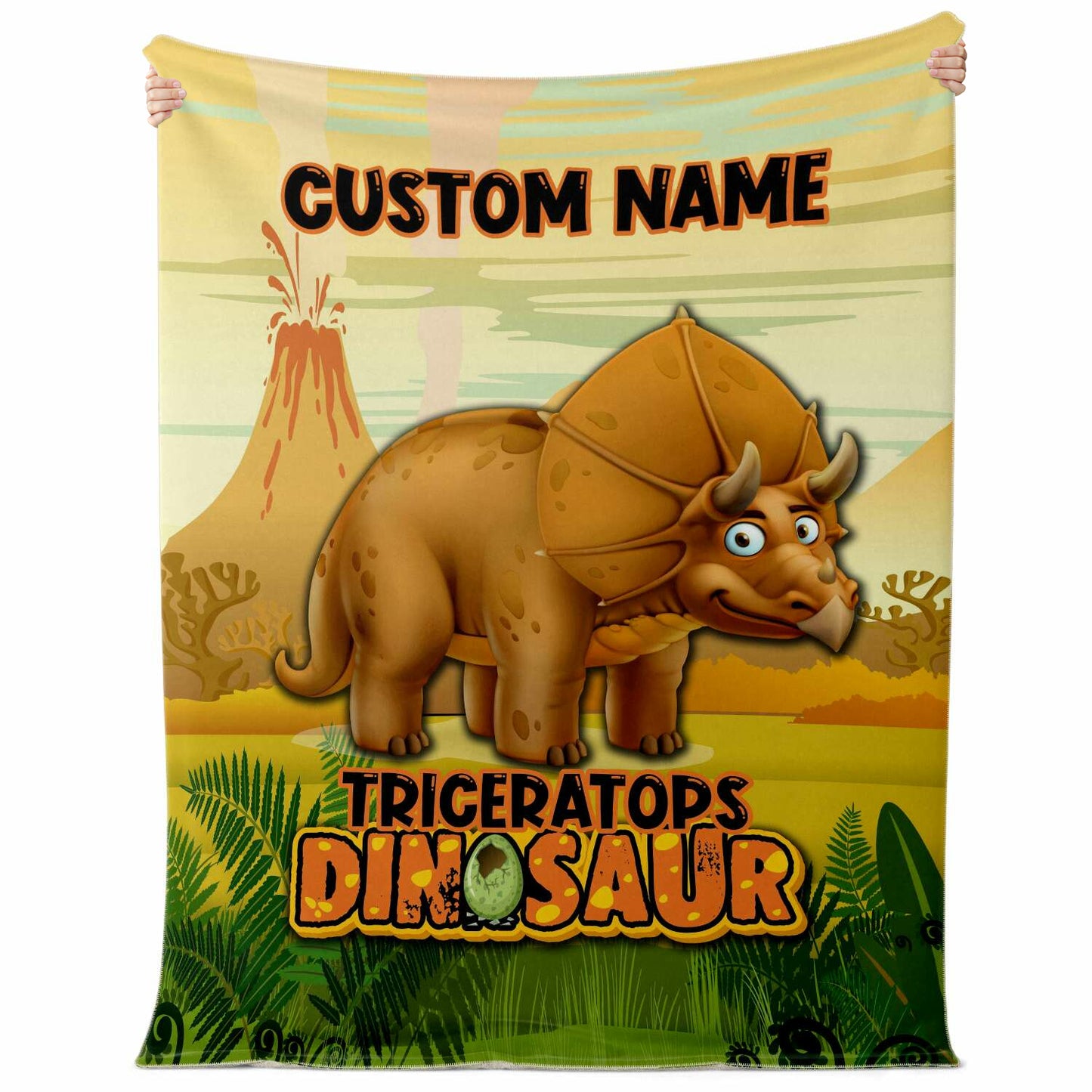 Personalized Name Triceratops Dinosaur Blanket for Kids, Custom Name Blanket for Boys & Girls