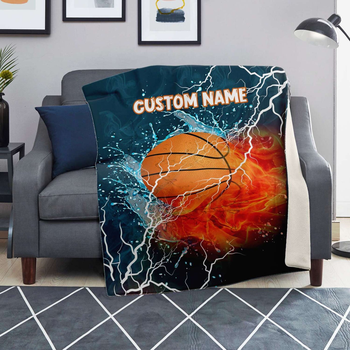 Personalized Name Basketball Blanket, Custom Name Sports Blanket for Boys & Girls