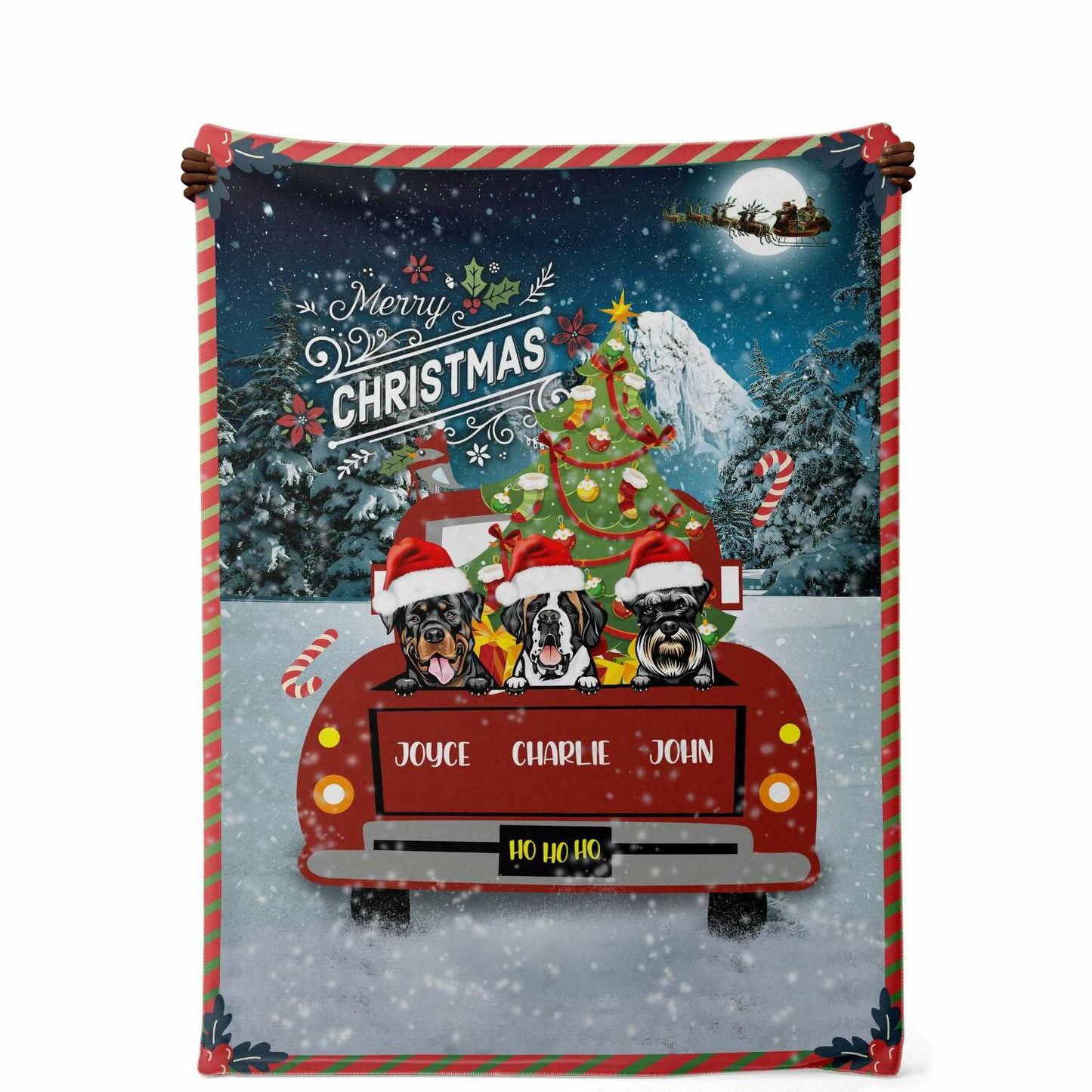 Personalized Christmas Truck Blanket for Dog Lovers