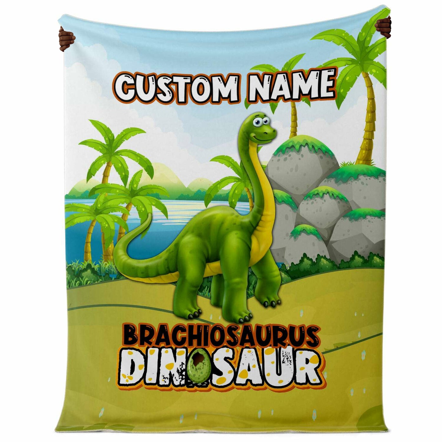 Personalized Name Brachiosaurus Dinosaur Blanket for Kids, Custom Name Blanket for Boys & Girls