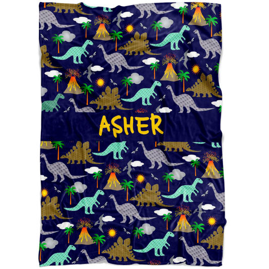 Personalized Dinosaurs, Dino World Blanket for Boys & Girls, Kids - Asher