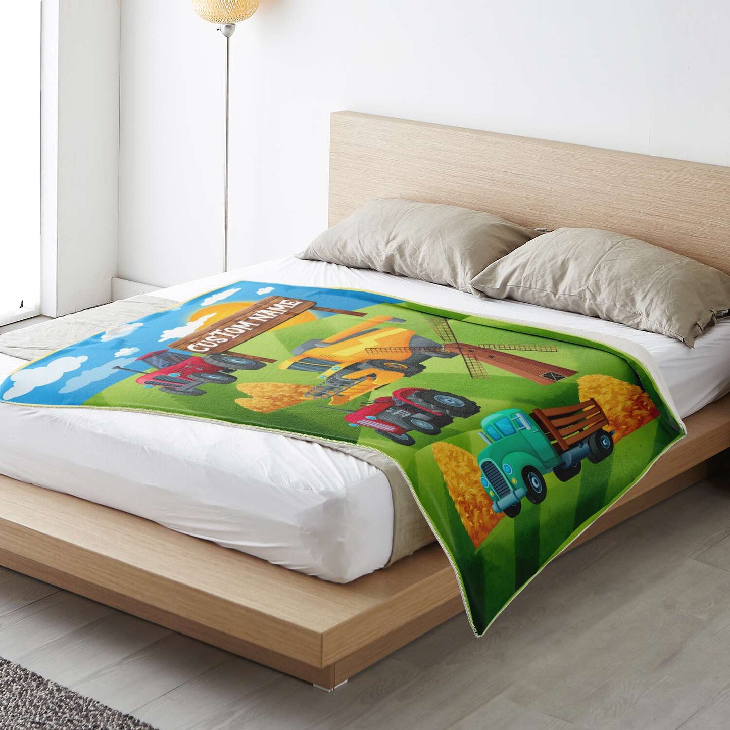 Personalized Name Farm Machinery Tractor Blanket for Kids, Custom Name Blanket for Boys & Girls