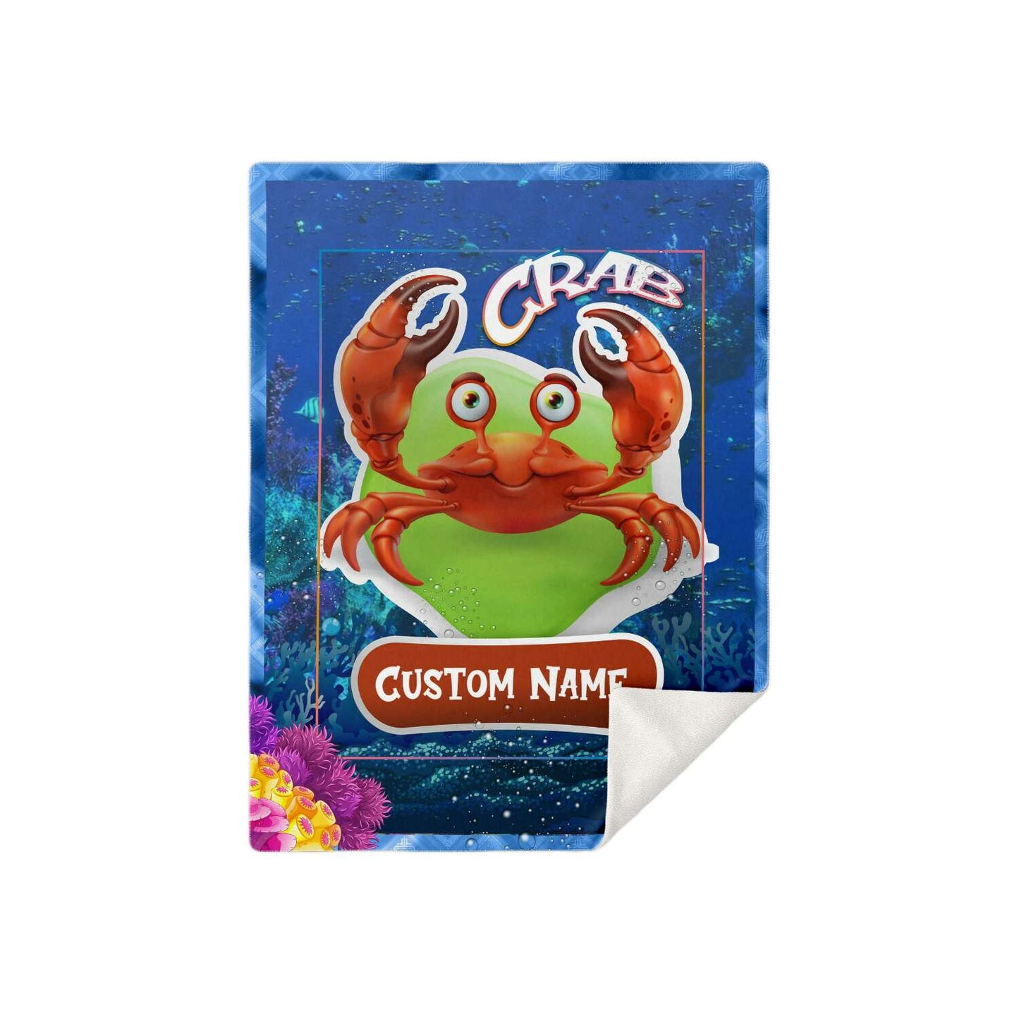 Personalized Name Crab Blanket, Custom Name Sea Animals Blanket for Boys & Girls