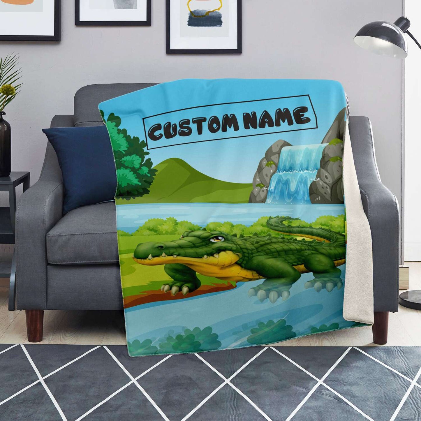 Personalized Name Crocodile Blanket, Custom Name Wild Animals Blanket for Boys & Girls