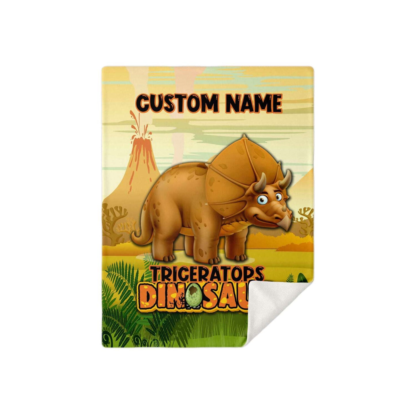 Personalized Name Triceratops Dinosaur Blanket for Kids, Custom Name Blanket for Boys & Girls