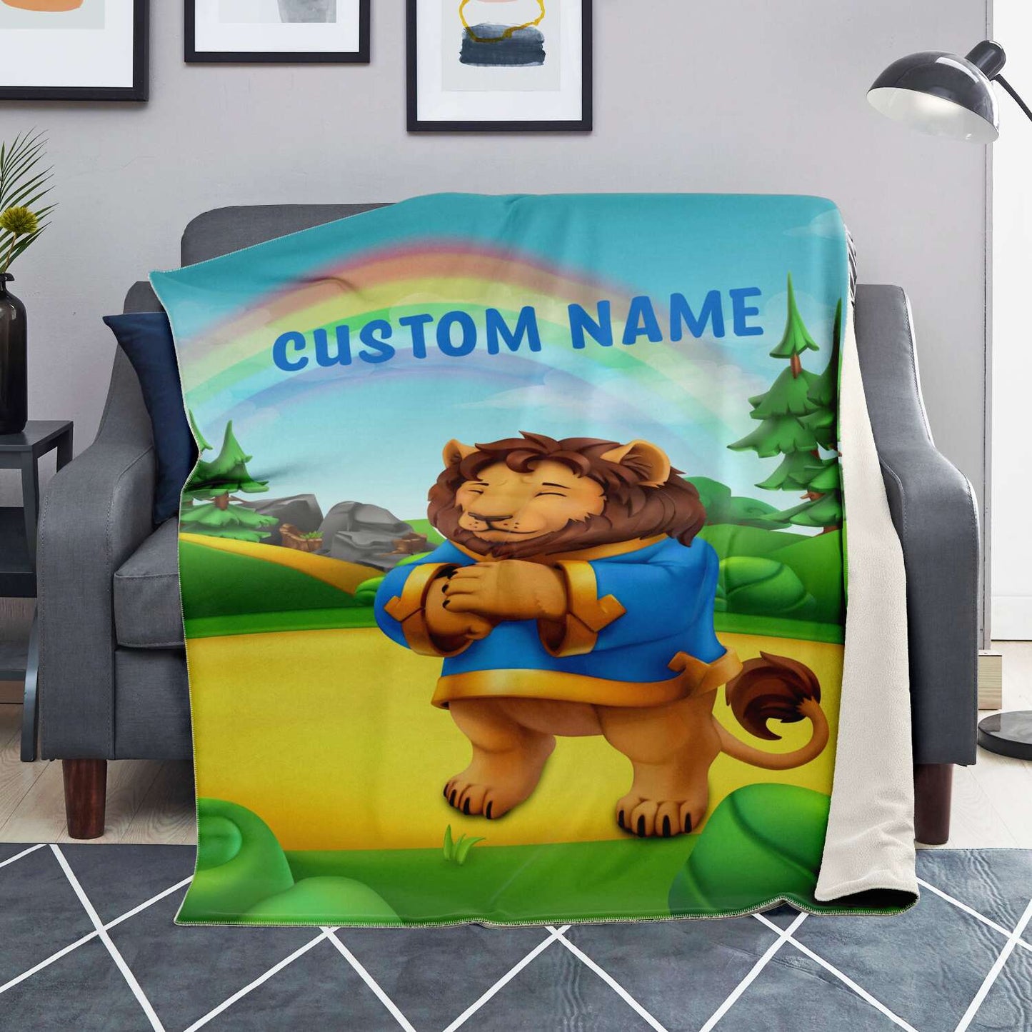 Personalized Name Lion, Animal Blanket for Kids, Custom Name Blanket for Boys & Girls