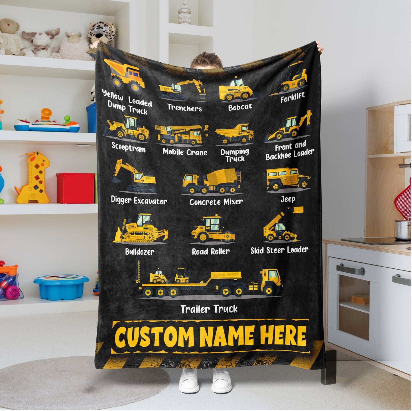 Personalized Custom Blankets with Construction Vehicles