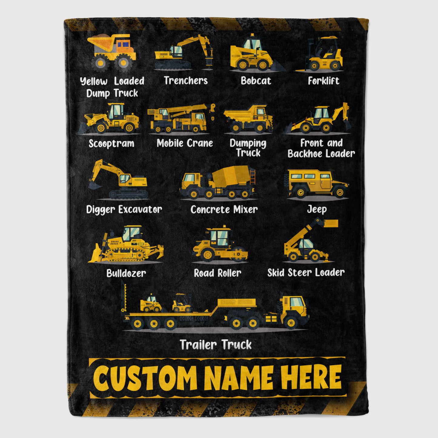 Personalized Custom Blankets with Construction Vehicles