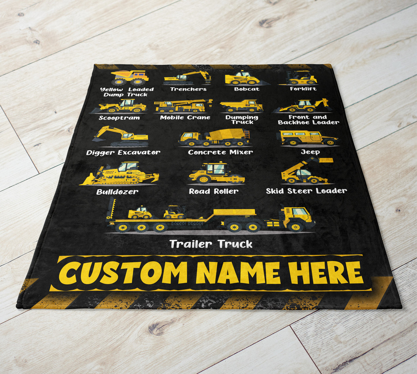 Personalized Custom Blankets with Construction Vehicles