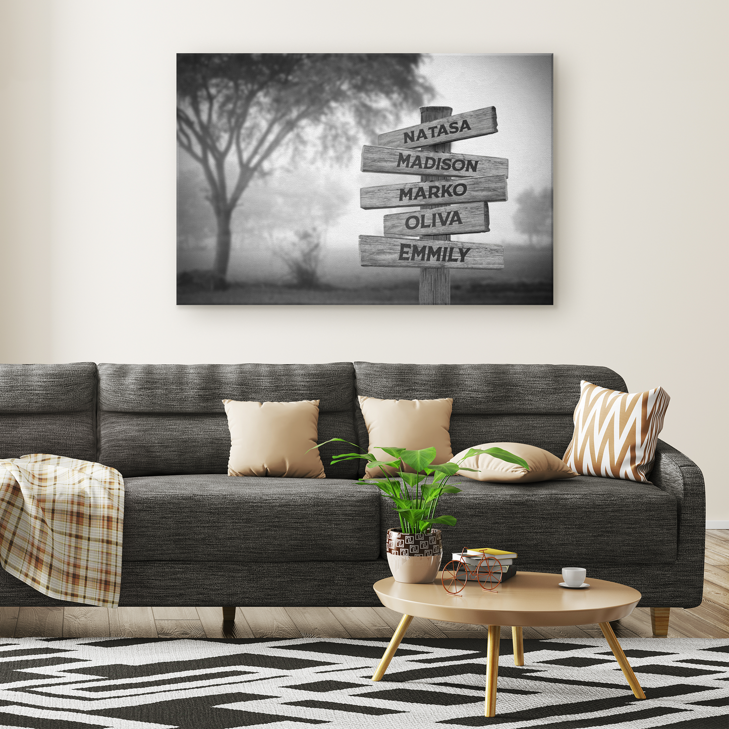 Personalized Multi Names Family Canvas Wall Art - Woods