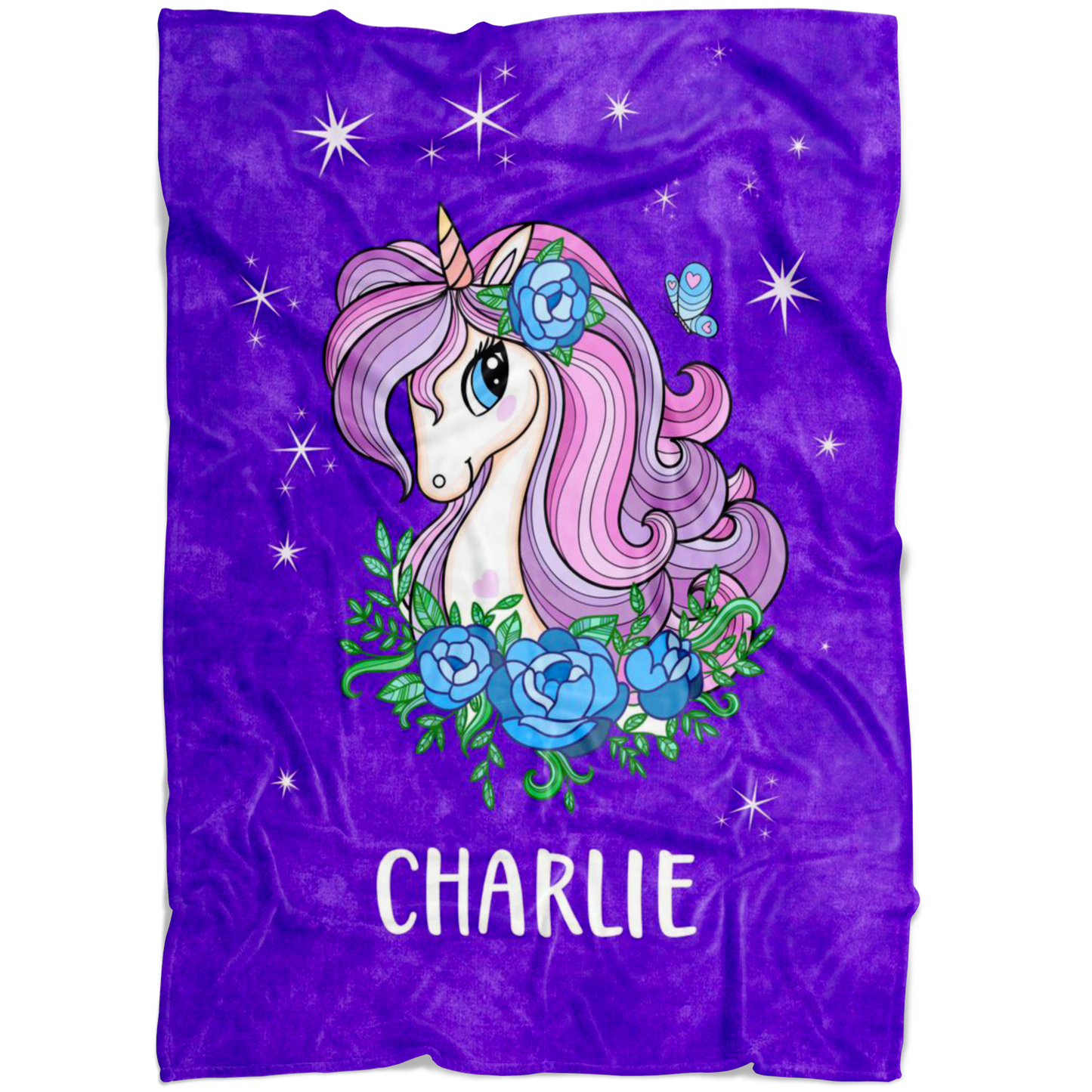 Personalized Name Sparkling Unicorn Purple Blanket for Girls & Babies - Charlie