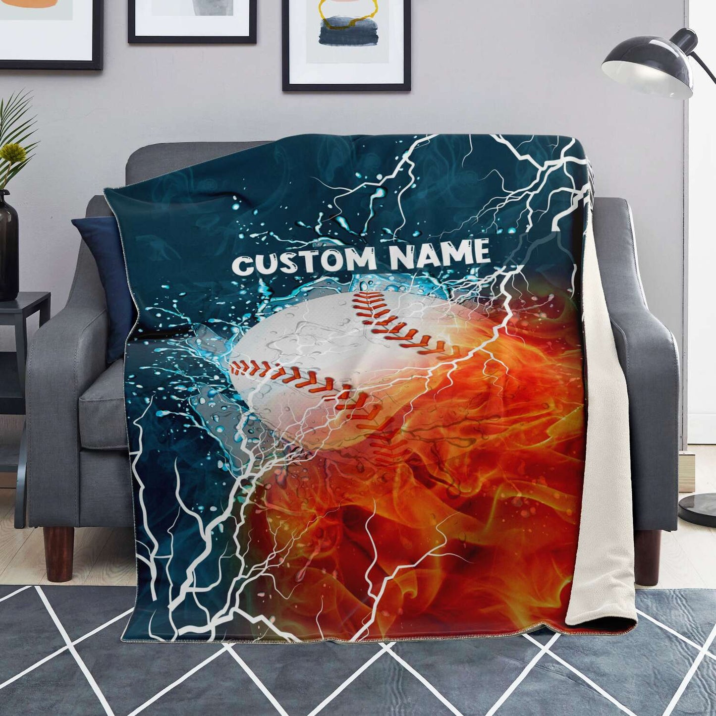 Personalized Name Baseball Blanket, Custom Name Sports Blanket for Boys & Girls