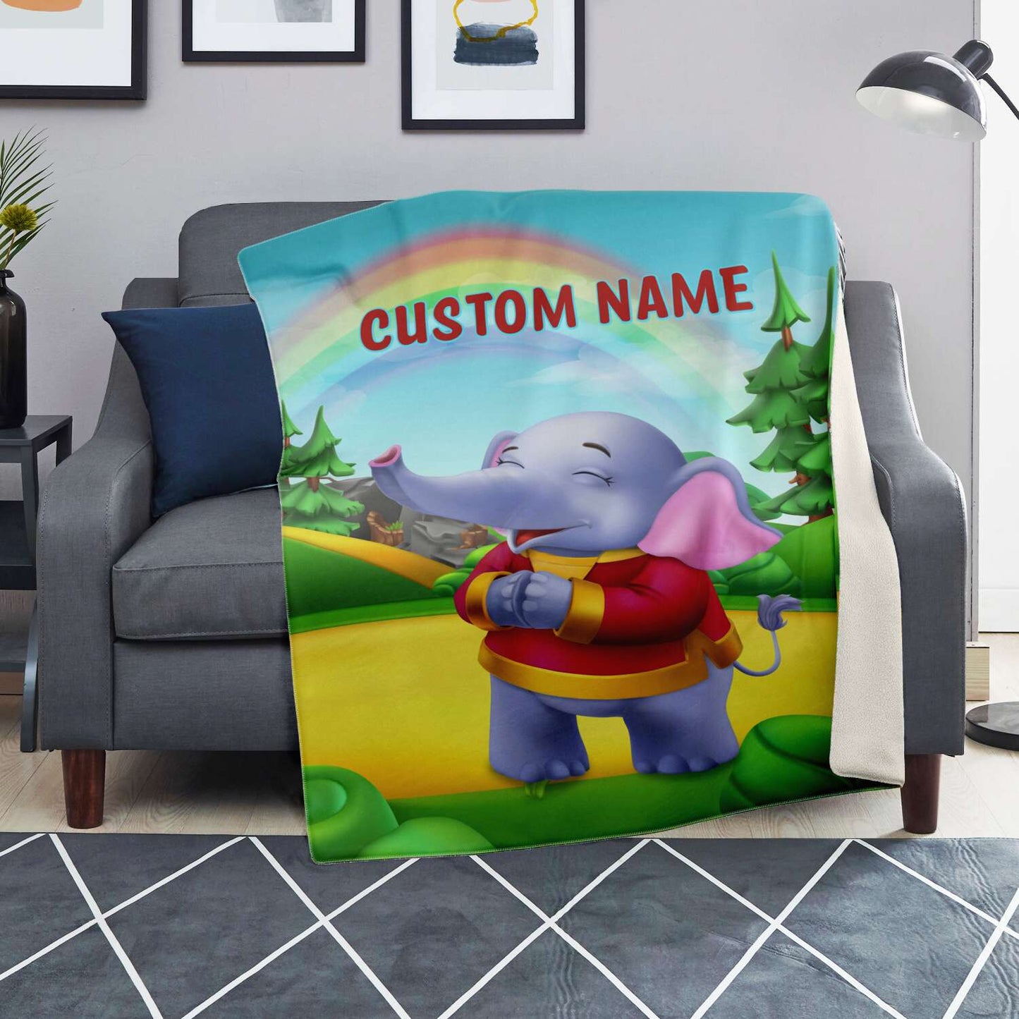 Personalized Name Elephant, Animal Blanket for Kids, Custom Name Blanket for Boys & Girls