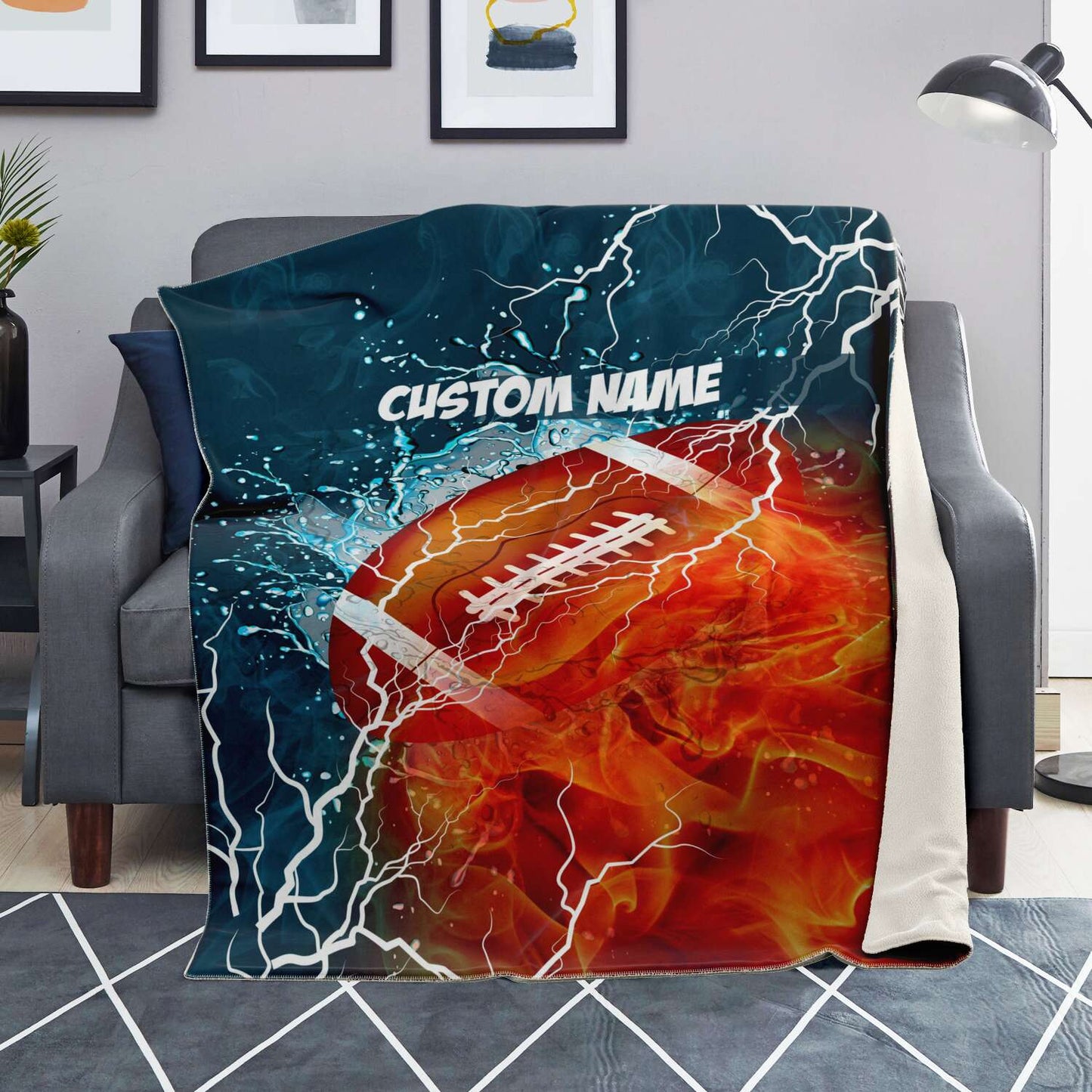 Personalized Name American Football Blanket, Custom Name Sports Blanket for Boys & Girls