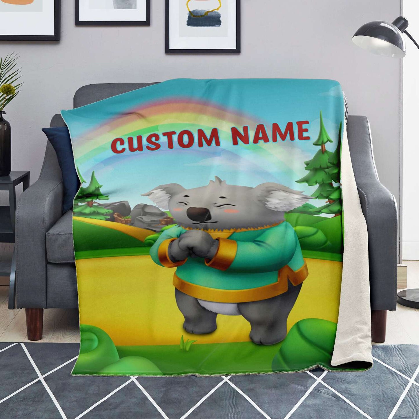 Personalized Name Koala, Animal Blanket for Kids, Custom Name Blanket for Boys & Girls