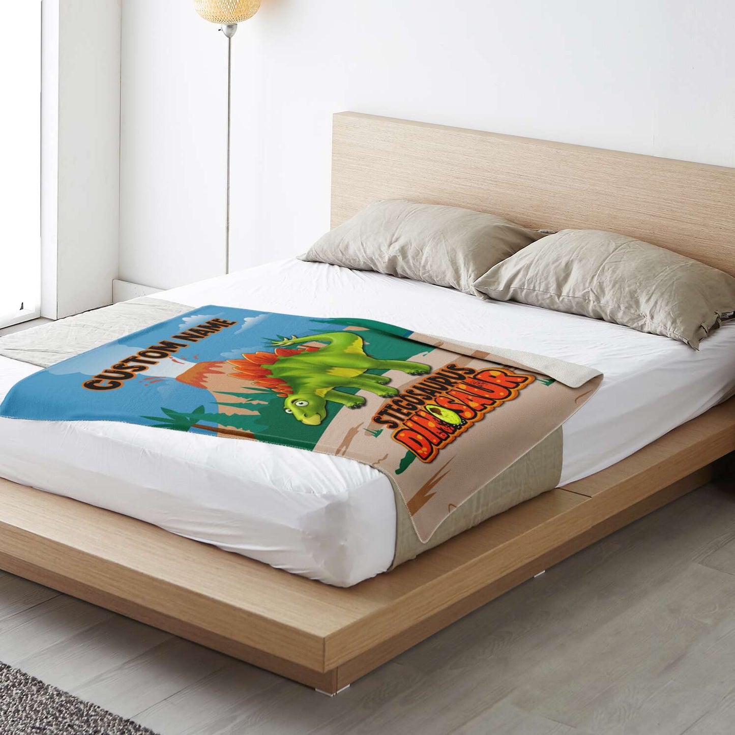 Personalized Name Stegosaurus Dinosaur Blanket for Kids, Custom Name Blankets for Boys & Girls