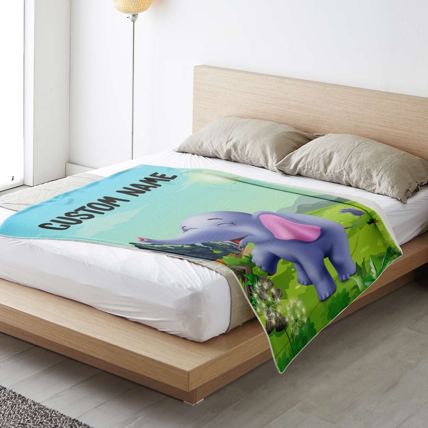 Personalized Name Elephant Blanket, Custom Name Wild Animals Blanket for Boys & Girls