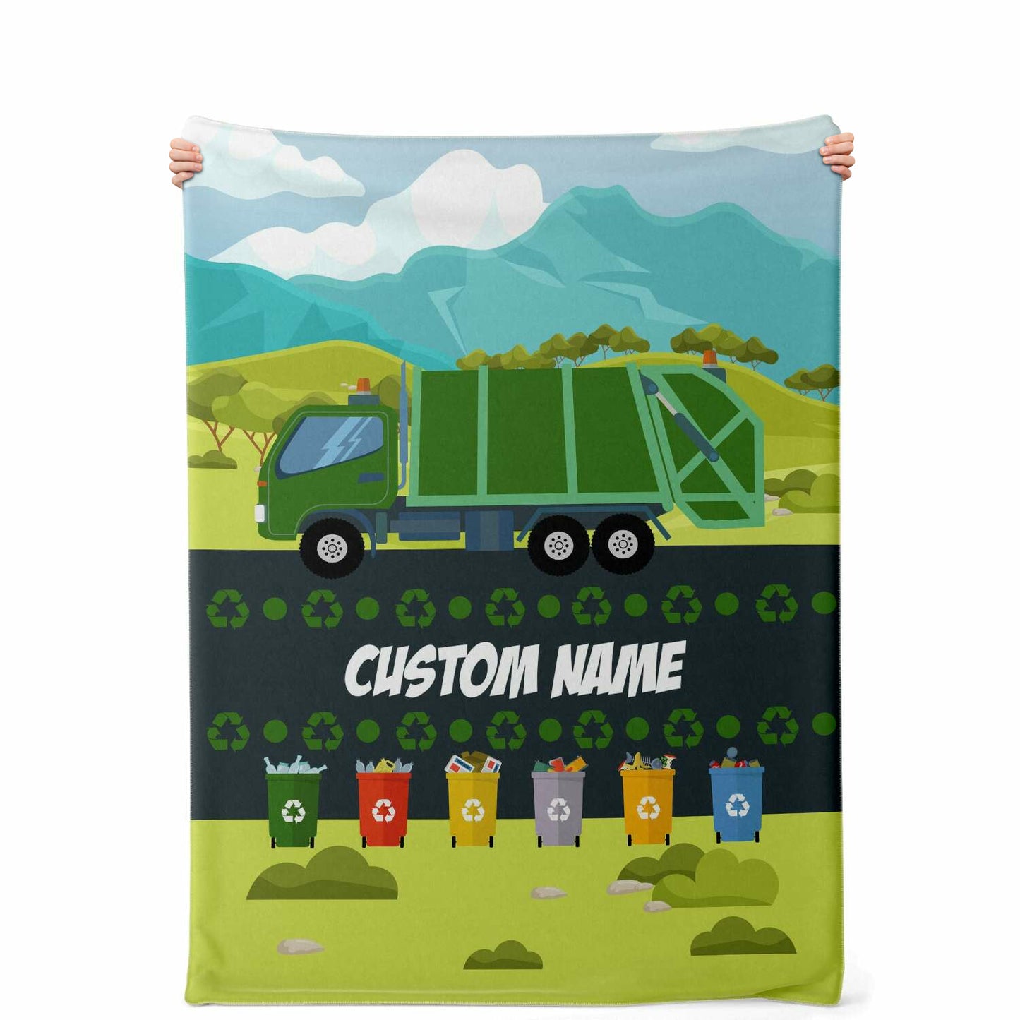 Personalized Name Garbage Truck Blanket for Kids, Custom Name Blanket for Boys & Girls