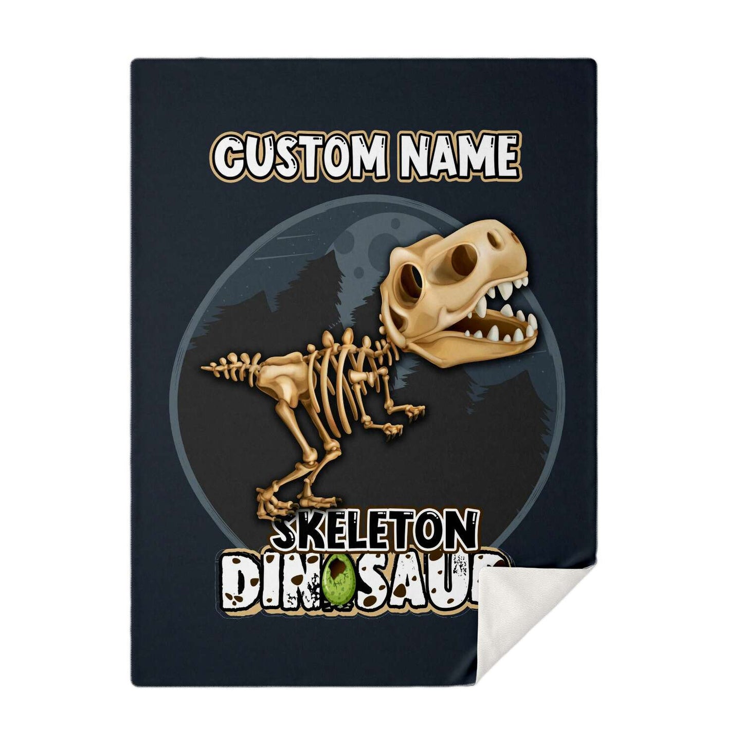 Personalized Name T-Rex Skeleton Dinosaur Blanket for Kids, Custom Name Blanket for Boys & Girls