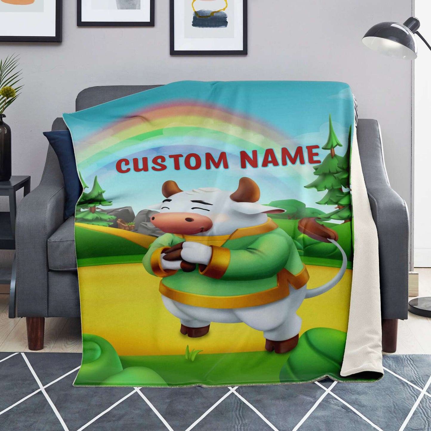 Personalized Name Bull Animal Blanket for Kids, Custom Name Blanket for Boys & Girls