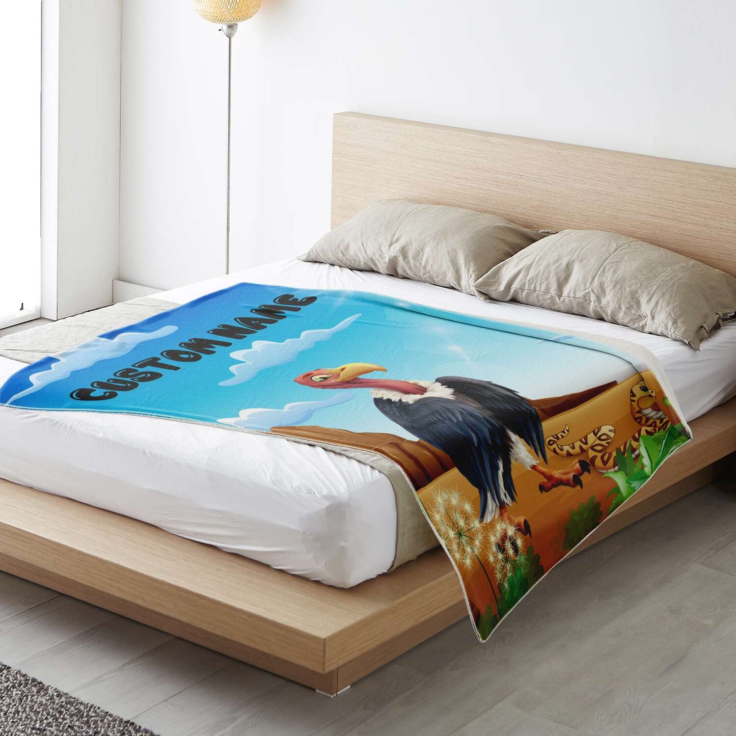 Personalized Name Vulture Blanket, Custom Name Wild Animals Blanket for Boys & Girls