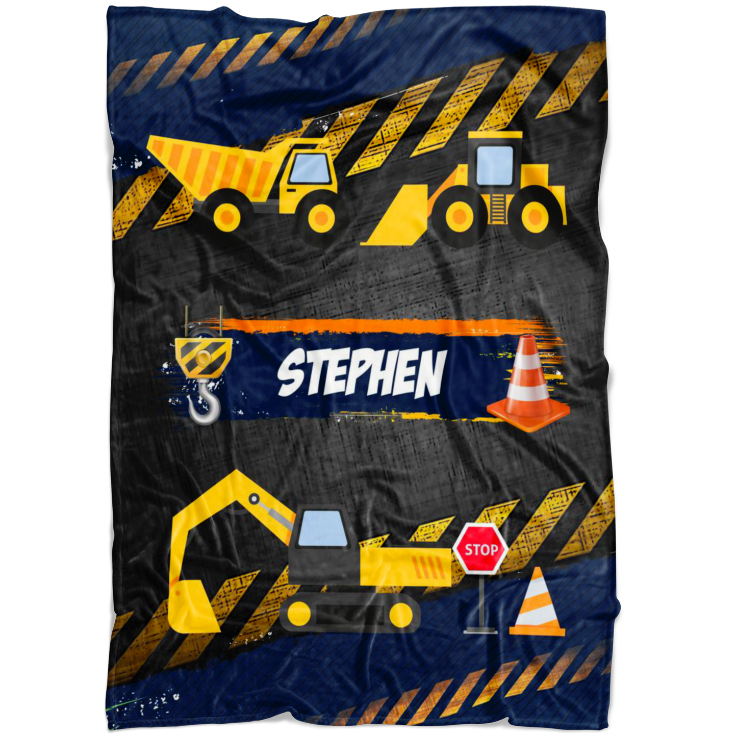 Personalized Name Stop Under Construction Blanket for Boys & Girls, Kids Name Blanket - Stephen